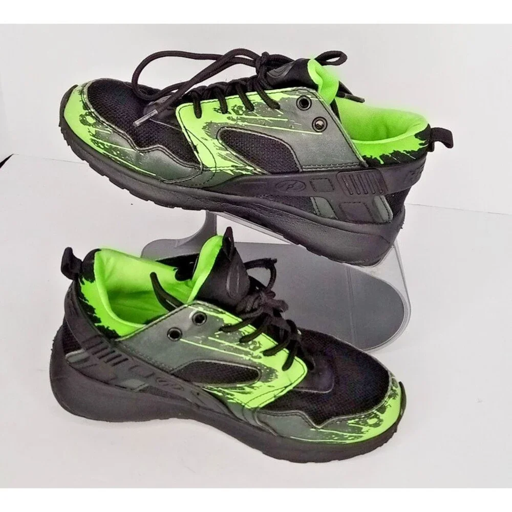 Heelys Force Wheeled Shoes Mens Youth 4 Black Neon Green Sneakers Needs Laces